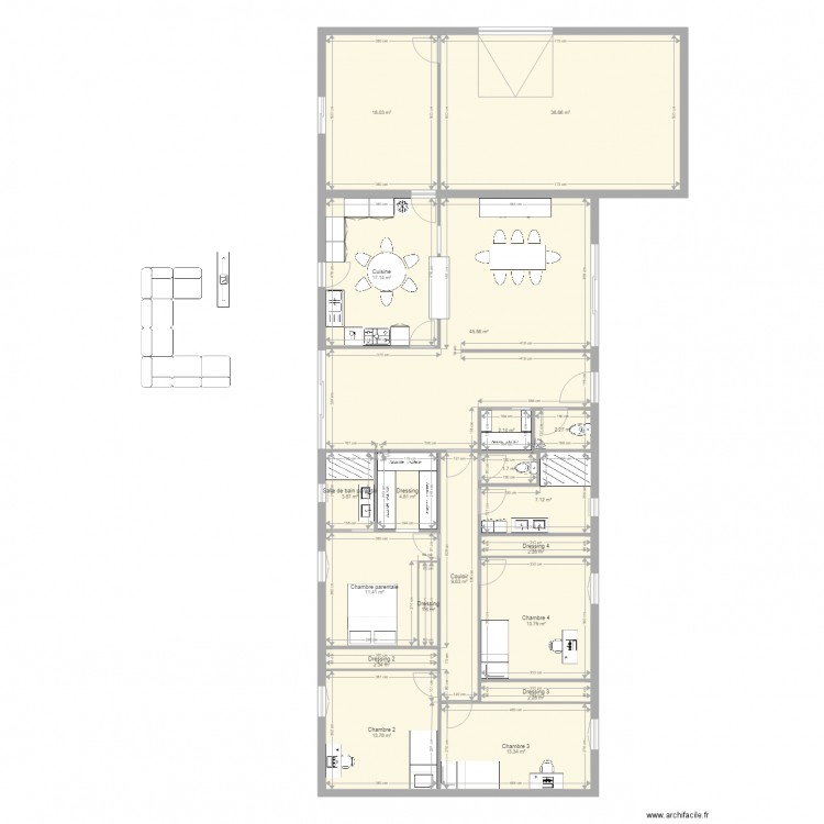 plan maison. Plan de 19 pièces et 212 m2