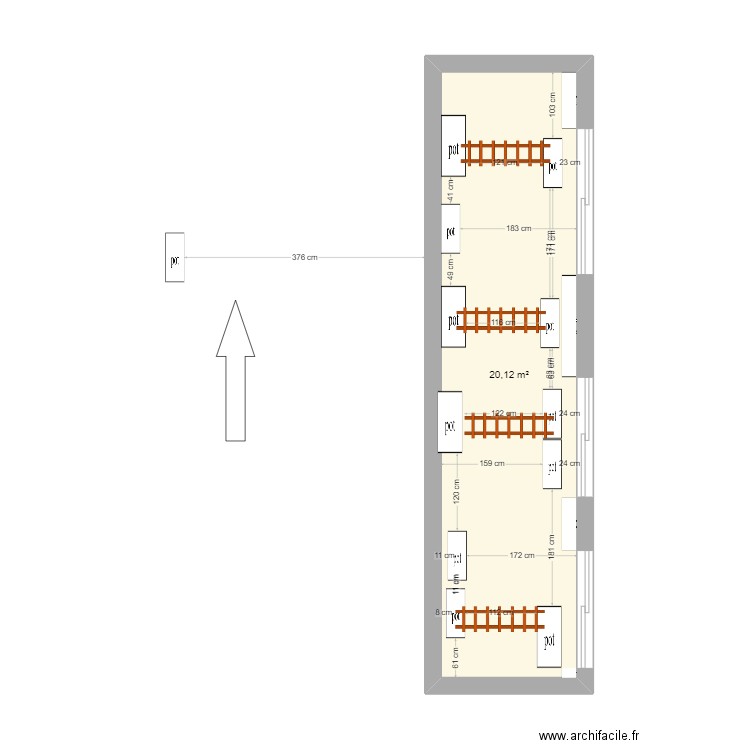 ombrage léger. Plan de 1 pièce et 20 m2