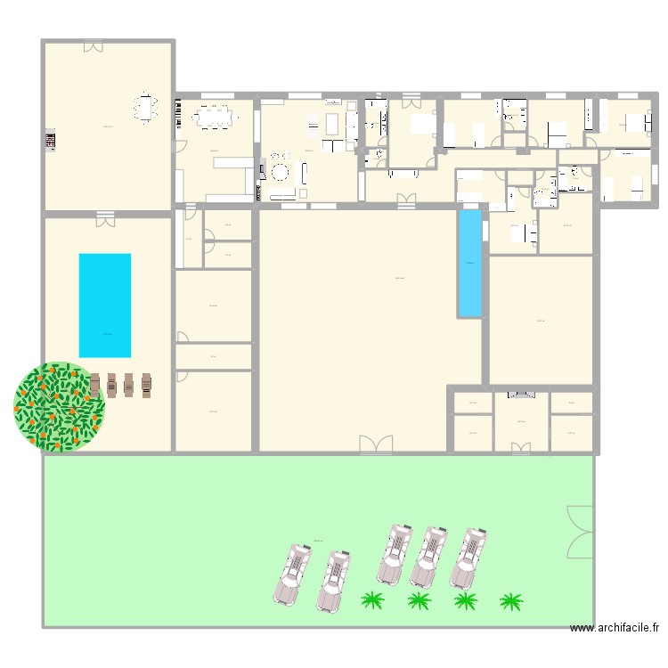 las cañas base. Plan de 27 pièces et 1700 m2