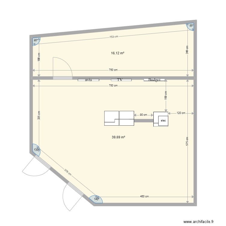 Toulouse P2 V2. Plan de 2 pièces et 56 m2