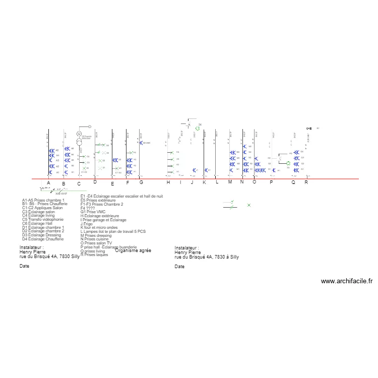 Sch&eacute;mas unifilaire RDC 300mA. Plan de 