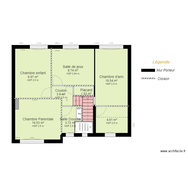 BOUHADDOUCH Y et N Existant. Plan de 8 pièces et 53 m2