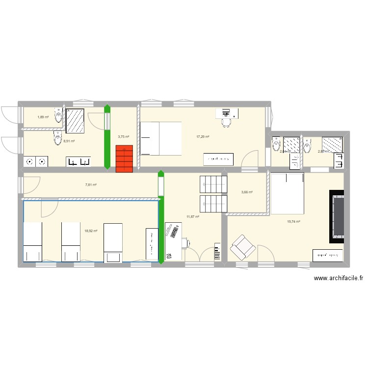La Colletière - RDC V1. Plan de 11 pièces et 99 m2