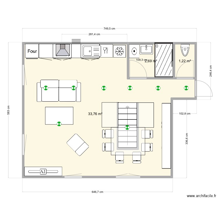 Vignal 1 er etage V4. Plan de 3 pièces et 38 m2