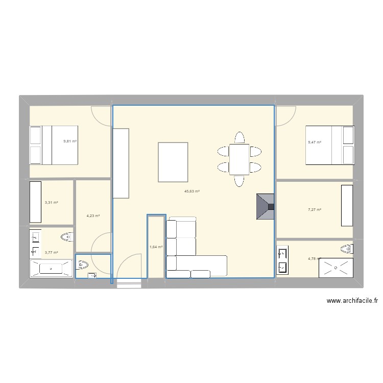 18.02.2022. Plan de 9 pièces et 90 m2