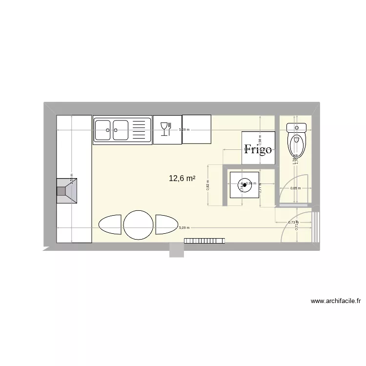 Cuisine. Plan de 1  et 13 m²