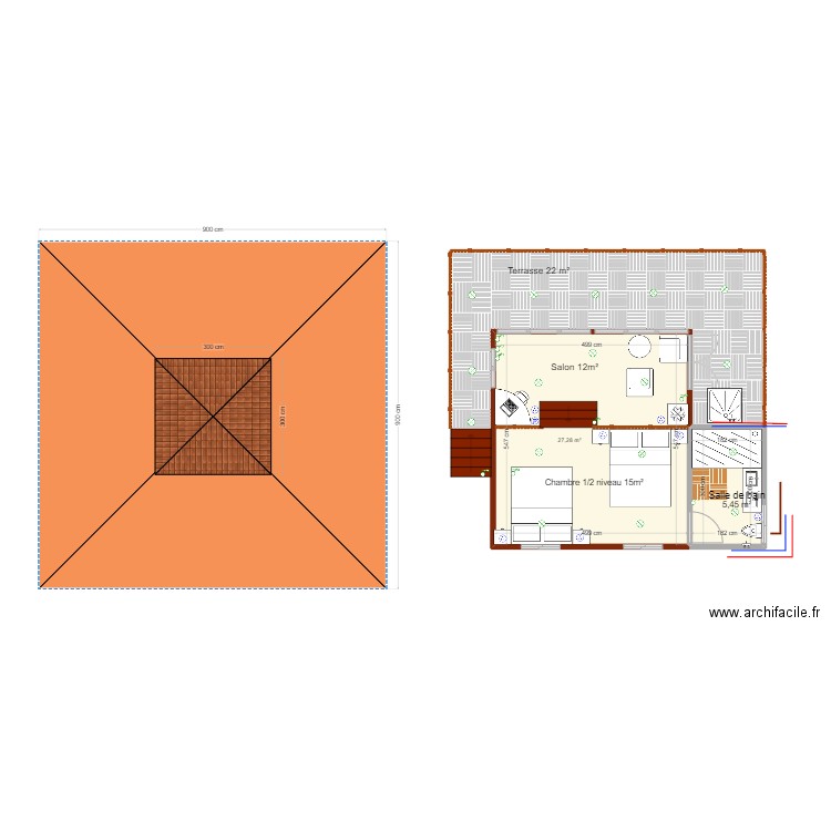 Santa Maria. Plan de 2 pièces et 33 m2