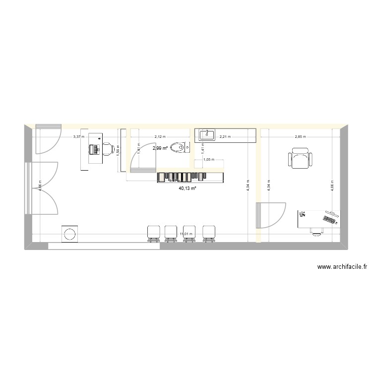 Cabinet Audio. Plan de 2 pièces et 43 m2