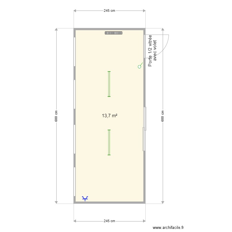 62557. Plan de 1 pièce et 14 m2