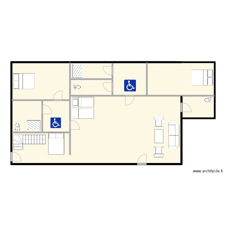 Gite RDC. Plan de 5 pièces et 142 m2