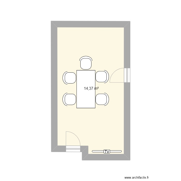 SdR étage. Plan de 1 pièce et 14 m2