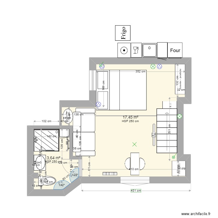 Truffaut plan travaux 3. Plan de 2 pièces et 21 m2