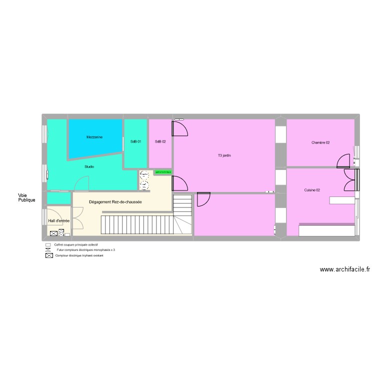 Rez de Chaussée ENEDIS. Plan de 12 pièces et 104 m2