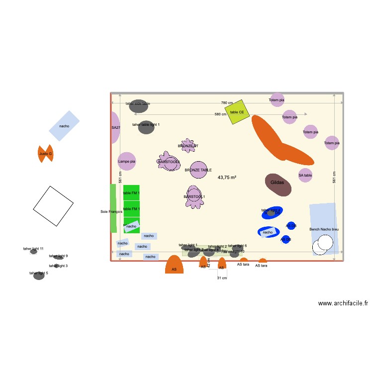 MIAMI 22 Version diane. Plan de 1 pièce et 44 m2