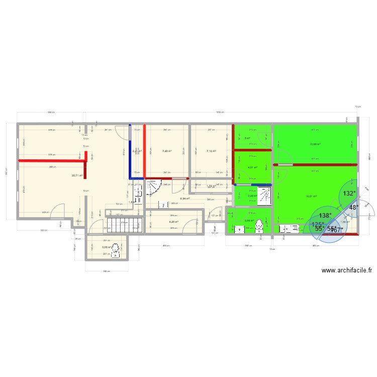 coter gauche x. Plan de 16 pièces et 112 m2