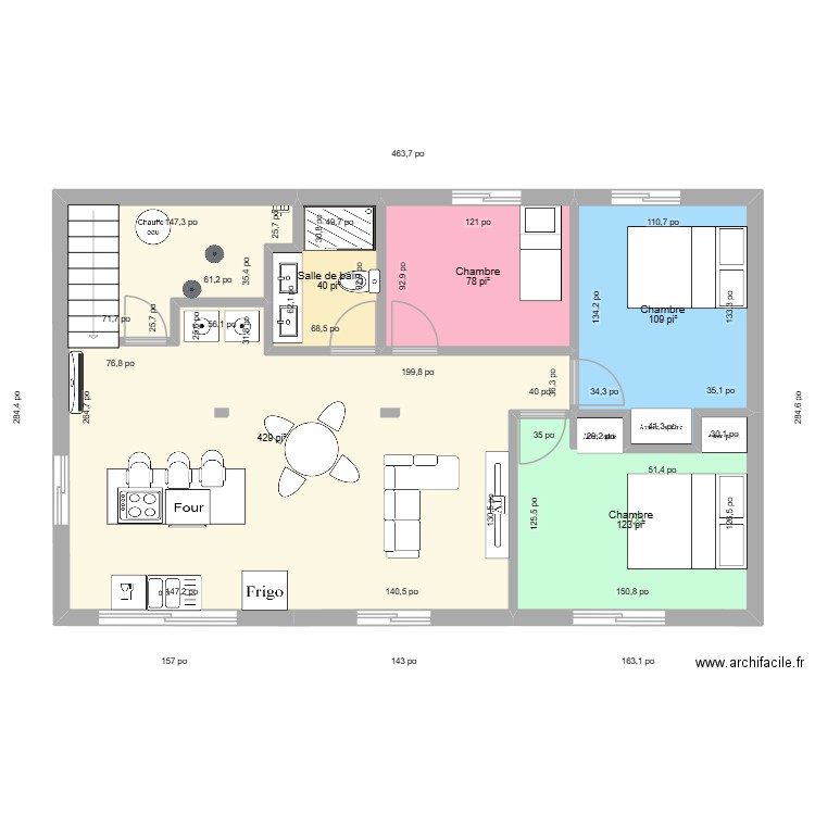Garage 32x54. Plan de 5 pièces et 72 m2