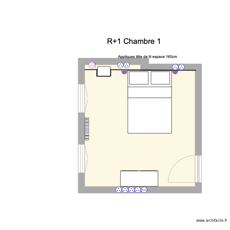 R+1 Chambre 1 Dernier. Plan de 1 pièce et 13 m2