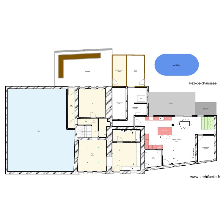 Rez. Plan de 17 pièces et 372 m2