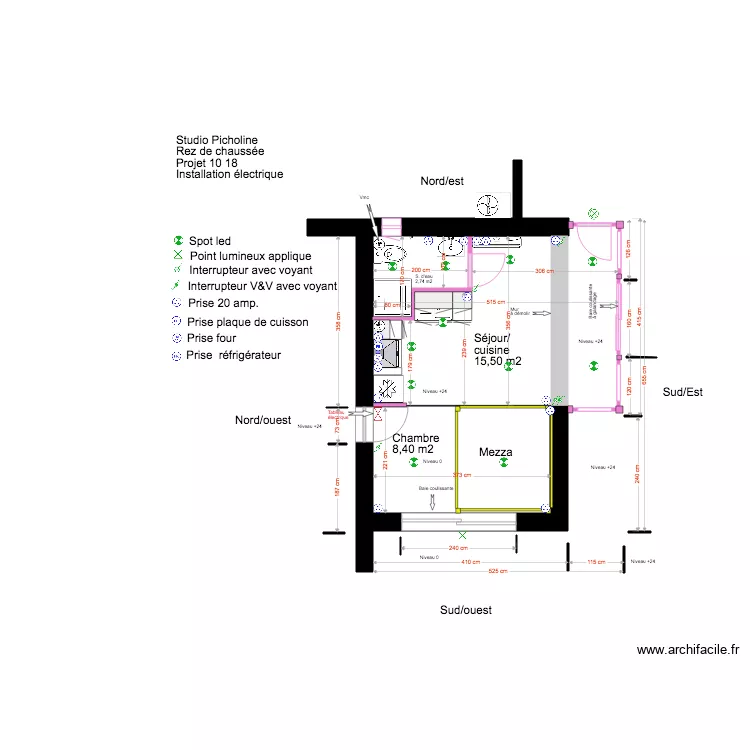 Studio Picholine Rez de chauss&eacute;e 10 18 ELECTRICIT&Eacute;. Plan de 