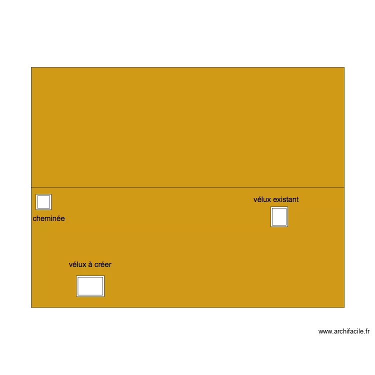 toiture avec v&eacute;lux et chemin&eacute;e. Plan de 
