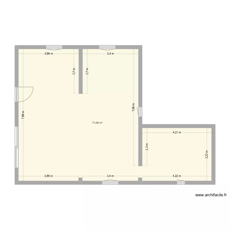 Ty planche Brut. Plan de 1 Pièce et 71 m²