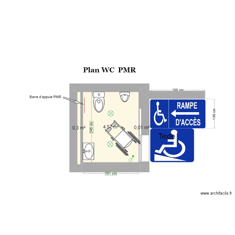 WC Kalon. Plan de 3 pièces et 5 m2