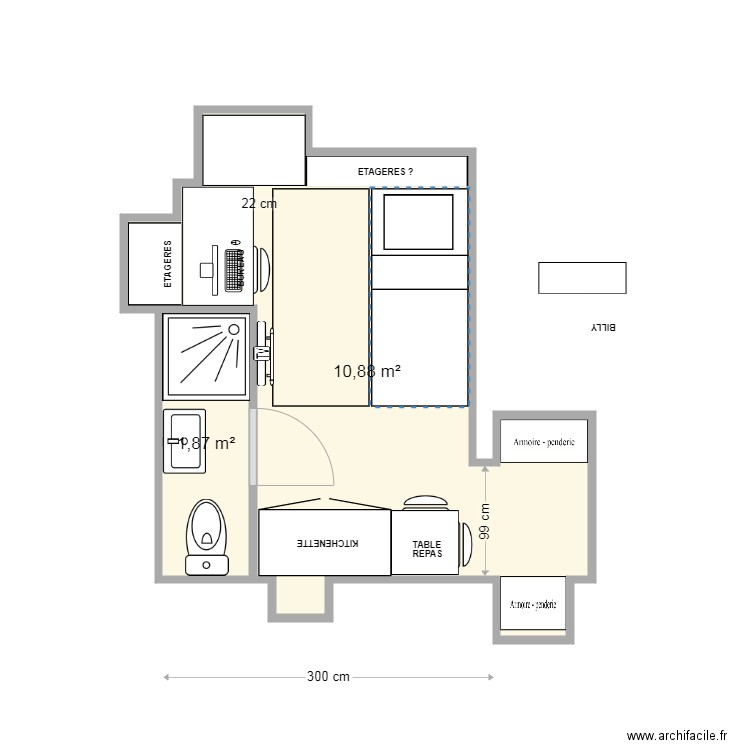 STUDIO ST LEGER 21 11 05 1818. Plan de 2 pièces et 13 m2