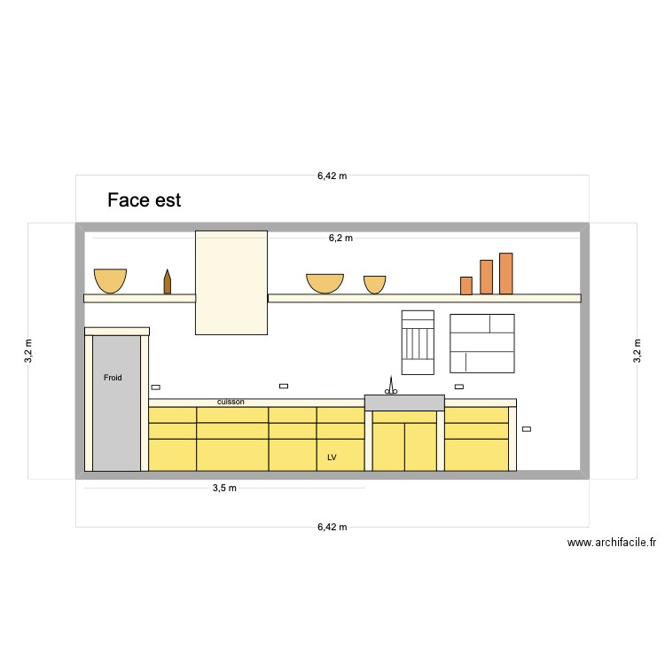 plan cuisine en 60cm avec frigo en dur. Plan de 1 pièce et 19 m2