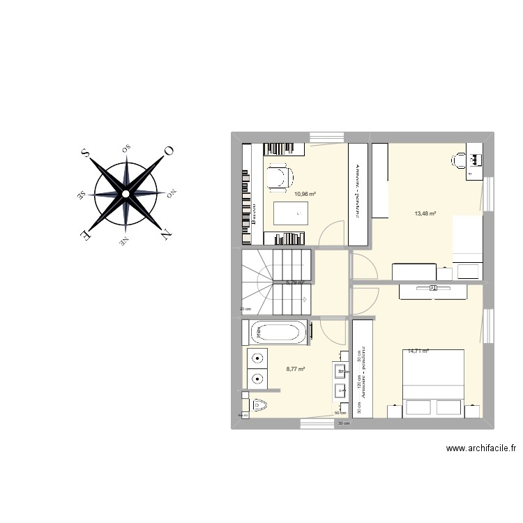 Froeninguen. Plan de 5 pièces et 54 m2