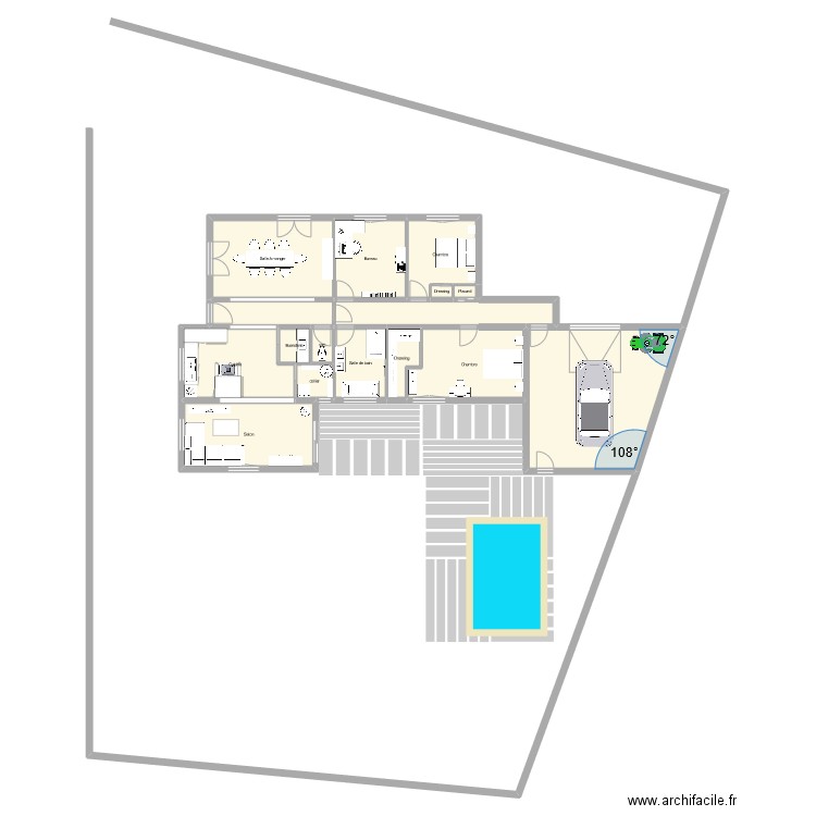 MAISON INITIAL LHERM. Plan de 16 pièces et 168 m2