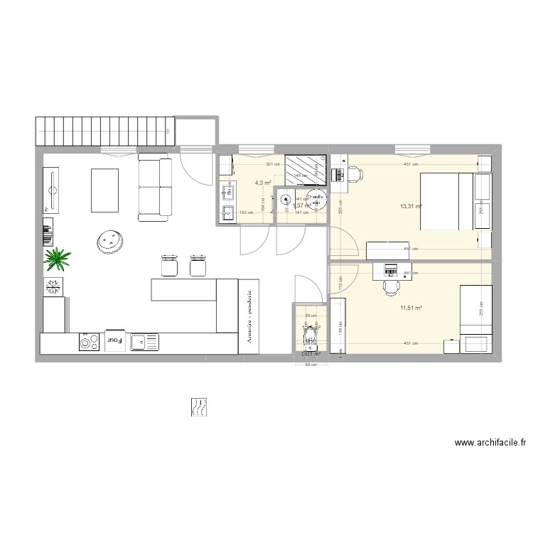 plan essai 1. Plan de 6 pièces et 32 m2