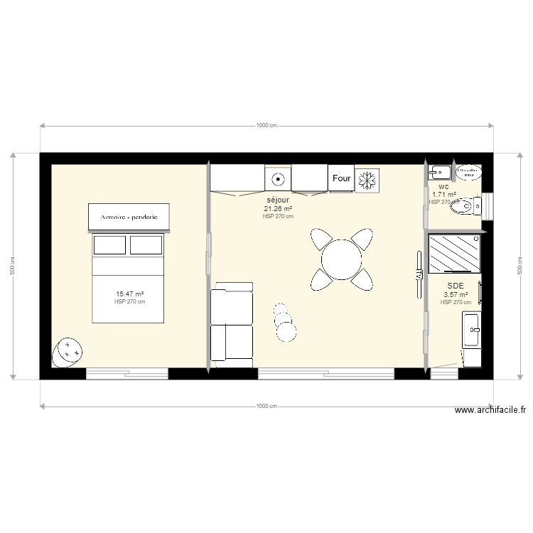 gite derriere . Plan de 4 pièces et 42 m2