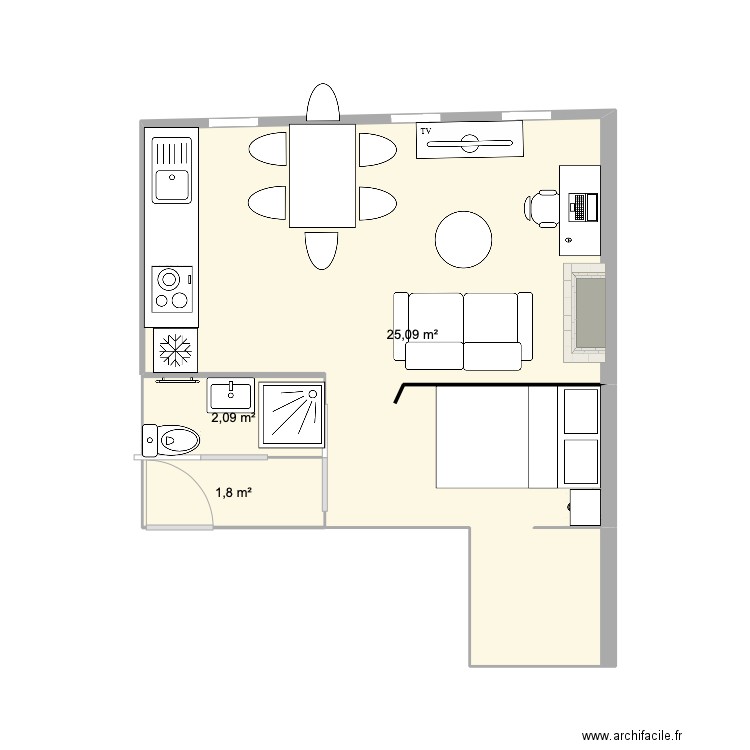 appart2 test. Plan de 3 pièces et 29 m2