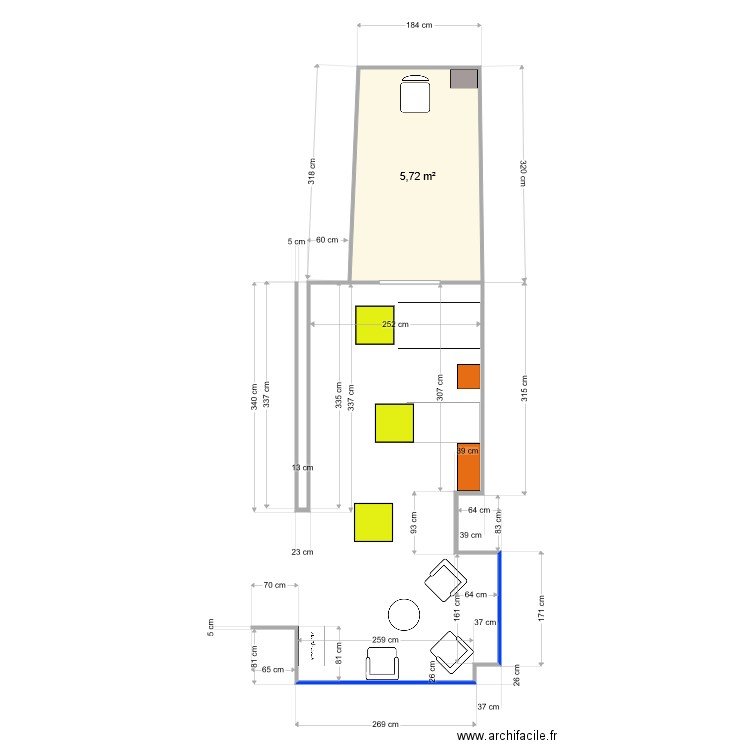 BB3 new 2022. Plan de 1 pièce et 6 m2