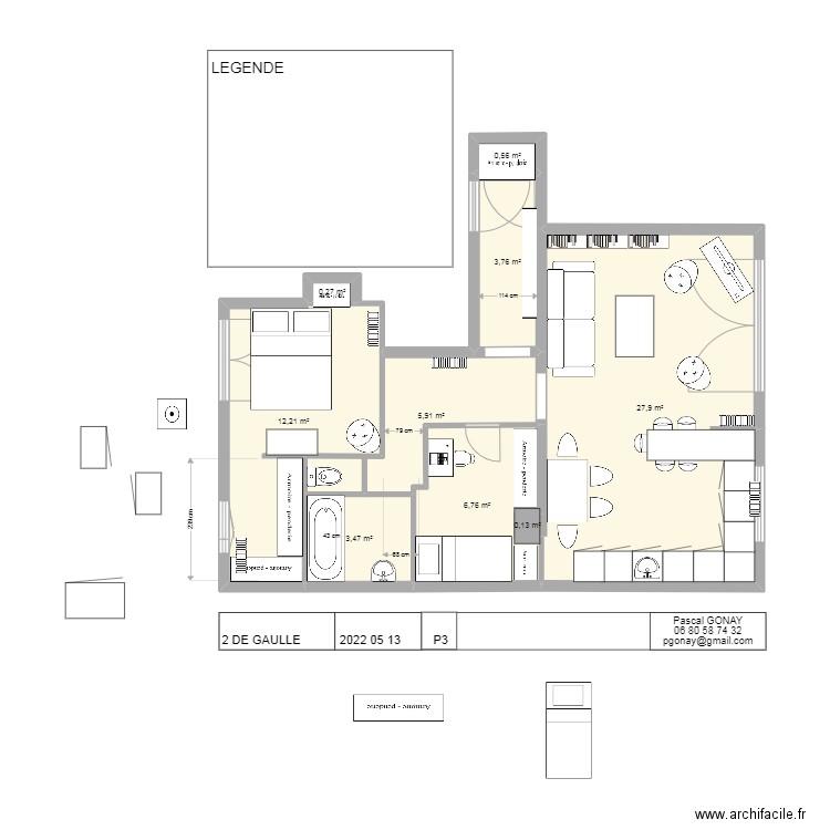 projet 3 de gaulle 2022 05 19 0027. Plan de 9 pièces et 61 m2