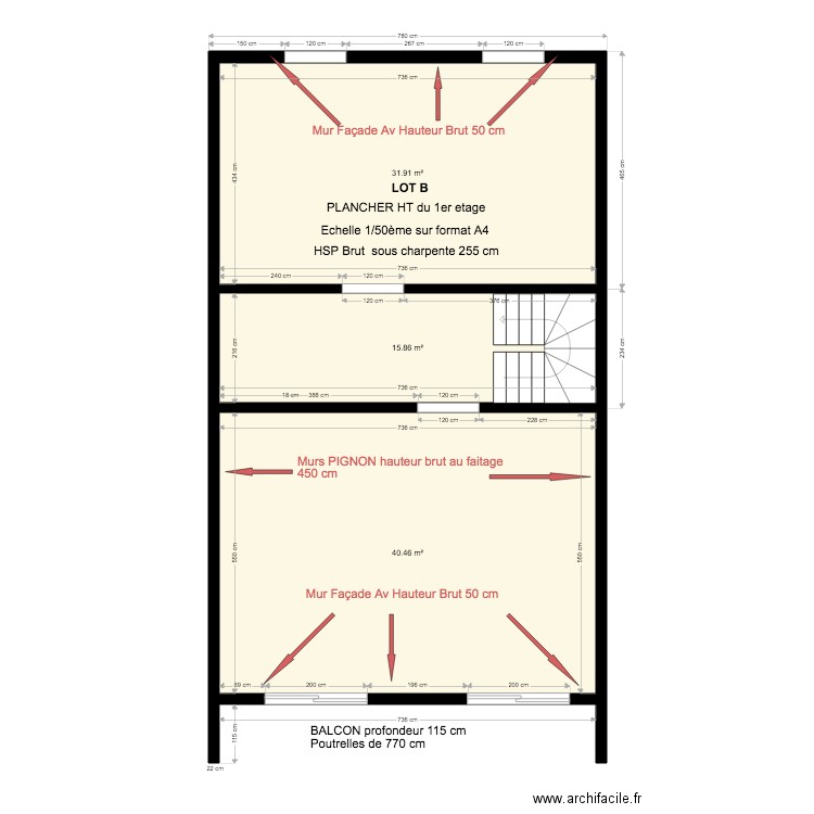Plan LOT B plancher Haut DU 1ER étage 26 06 2019. Plan de 0 pièce et 0 m2