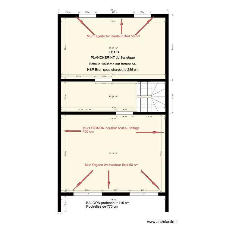 Plan LOT B plancher Haut DU 1ER &eacute;tage 26 06 2019. Plan de 