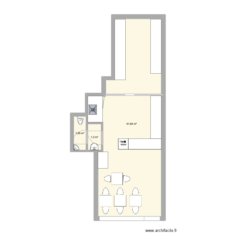 PLAN DE COUPE. Plan de 3 pièces et 44 m2