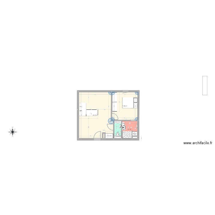 Agrandissement. Plan de 7 pièces et 43 m2
