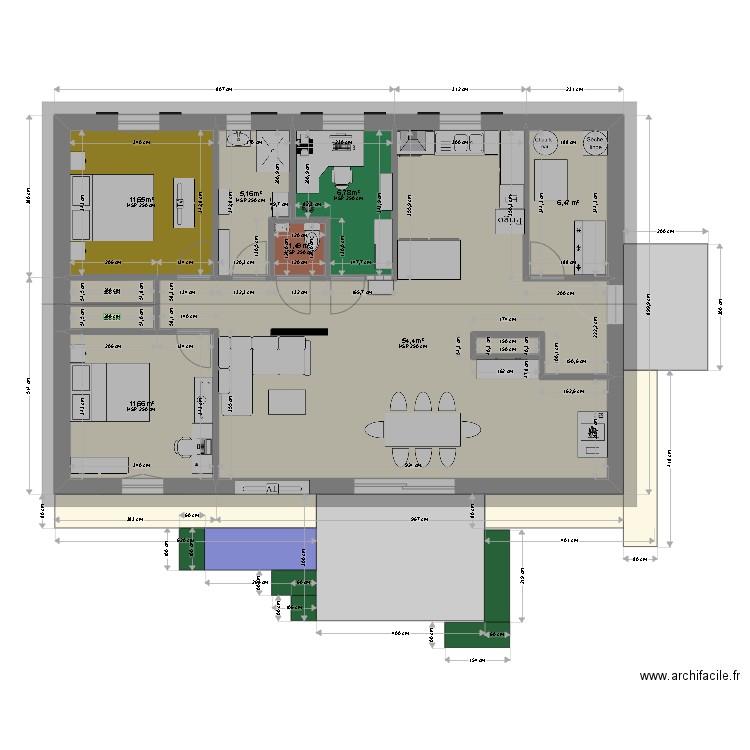 plan  CG 3 cote arrondie + mur toilette +dalle. Plan de 10 pièces et 100 m2