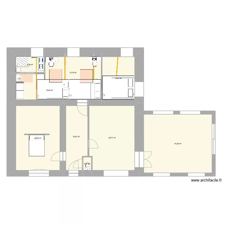 Longère - V1 étage. Plan de Longère - V1 étage. Plan de