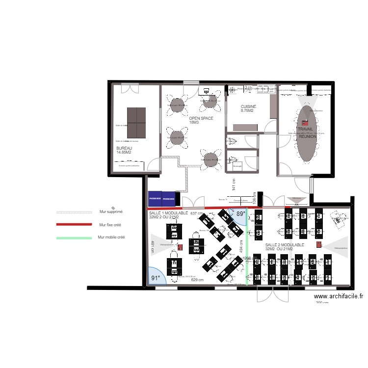 V1 LYON. Plan de 2 pièces et 44 m2