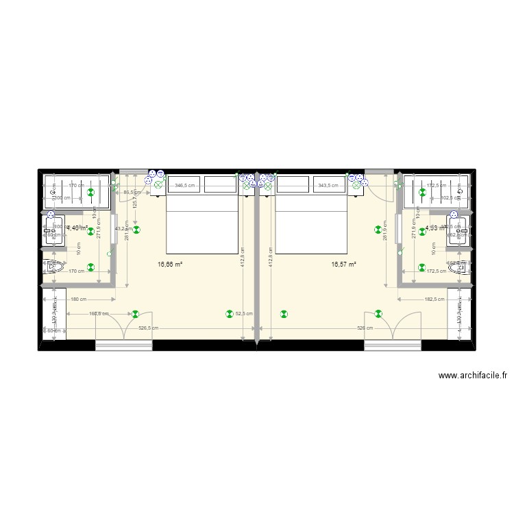 Hôtel Antibes - Points lumineux v2. Plan de 4 pièces et 42 m2