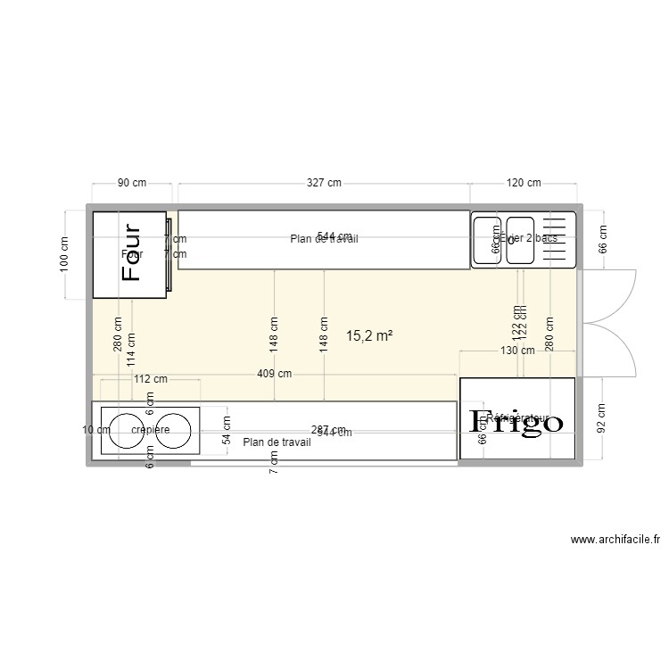 pizzeria marin. Plan de 1 pièce et 15 m2