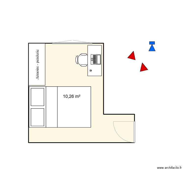 chambre. Plan de 1 pièce et 10 m2