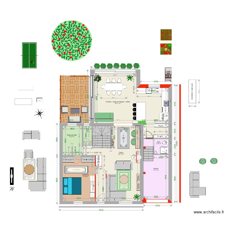 Extension Maison salon. Plan de 7 pièces et 118 m2