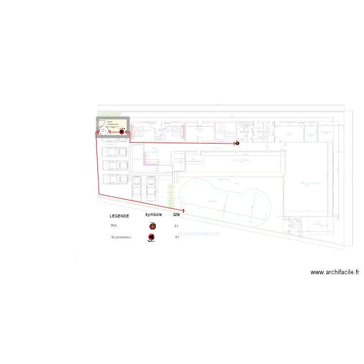 Alimentation eau incendie RDC hôtel KRIBI . Plan de 0 pièce et 0 m2
