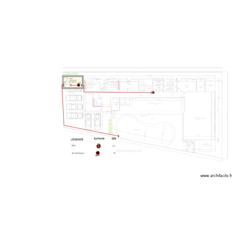 Alimentation eau incendie RDC hôtel KRIBI . Plan de 1 pièce et 7 m2