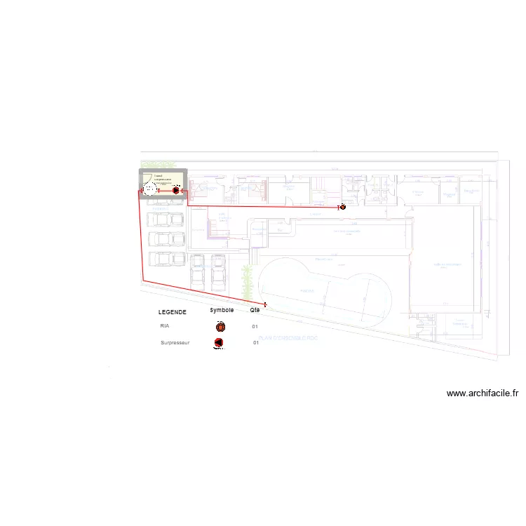 Alimentation eau incendie RDC h&ocirc;tel KRIBI . Plan de 0 pièce et 0 m2
