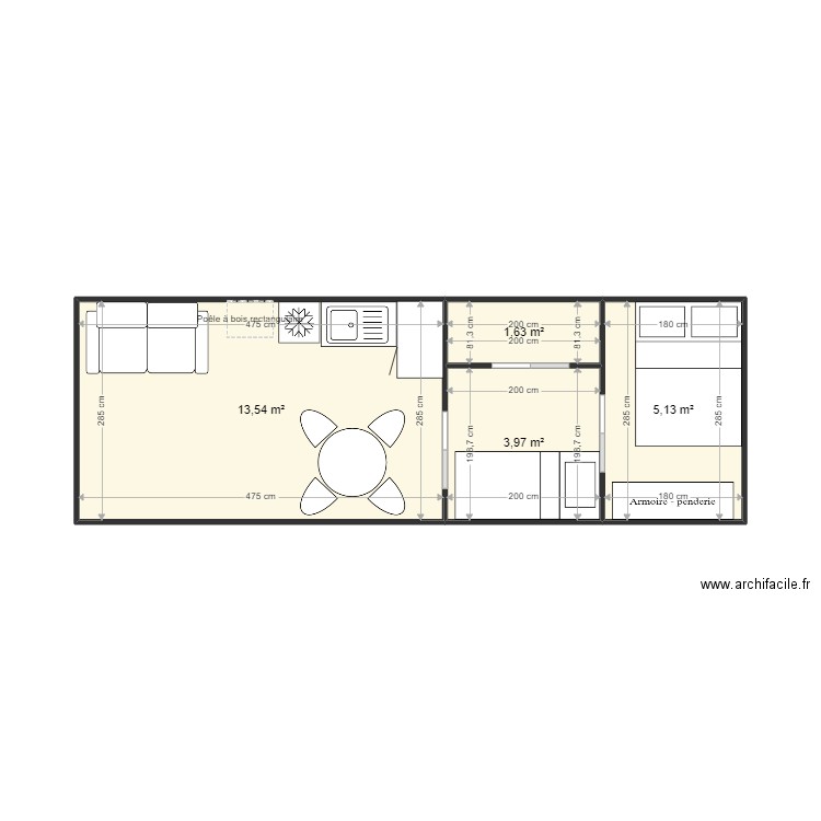 caravanne. Plan de 4 pièces et 24 m2